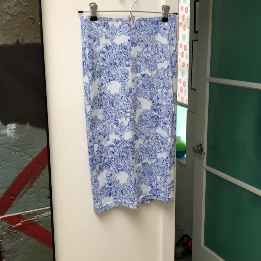 American Apparel blue and white floral midi skirt